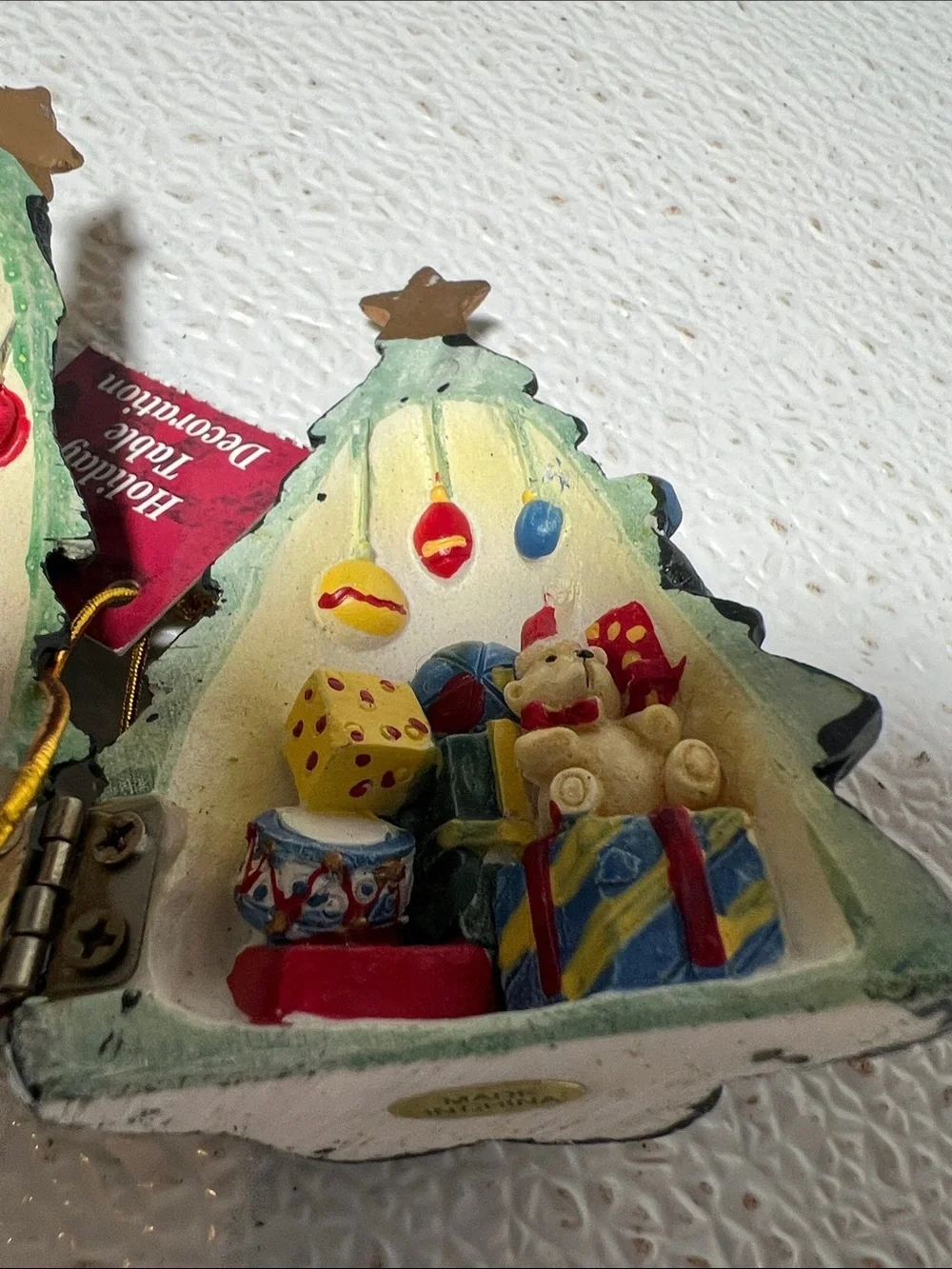 Holiday Table Decor Green Christmas Tree Opens with Gifts Inside NEW